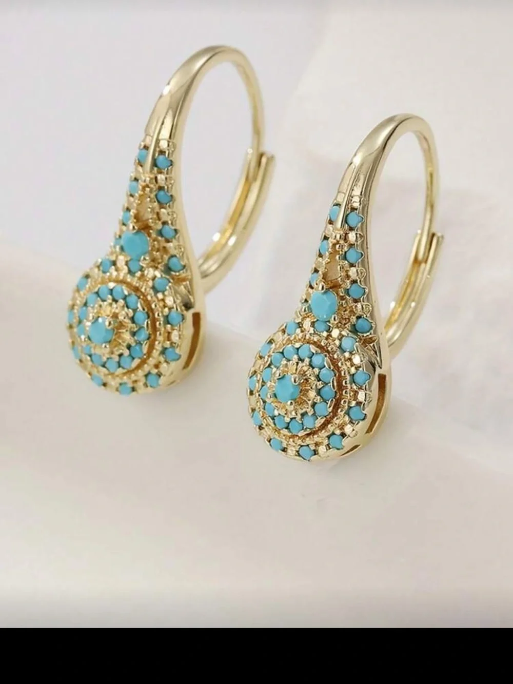 Vintage Gold Turquoise Teardrop Earrings